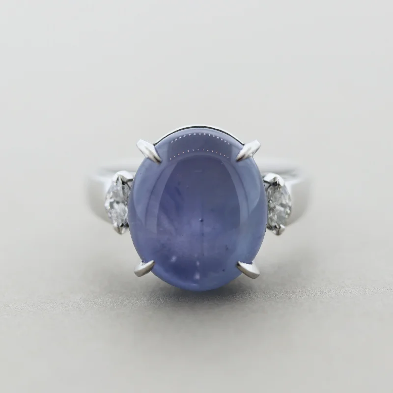 large gemstone engagement rings -Star Sapphire Diamond Platinum Ring