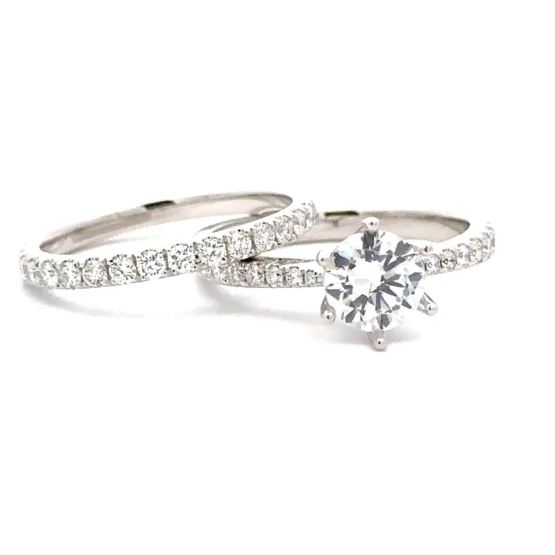 halo engagement rings for women -Diamond Engagement Semi-Mount & Wedding Band Set