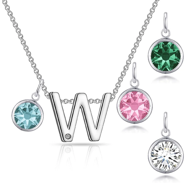 fashion pendant necklaces for women -Initial W Necklace with Birthstone Charm Created with Zircondia® Crystals