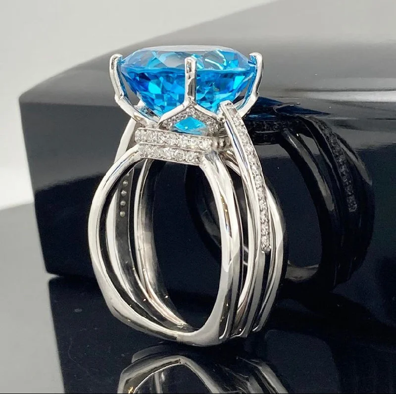 engagement rings with colored stones -Gorgeous 12 ct Blue Topaz, 14k White Gold Ring