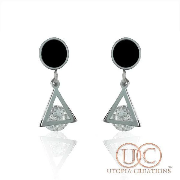 cute earrings for women -CZ Pyramid Earrings (Stainless Steel)