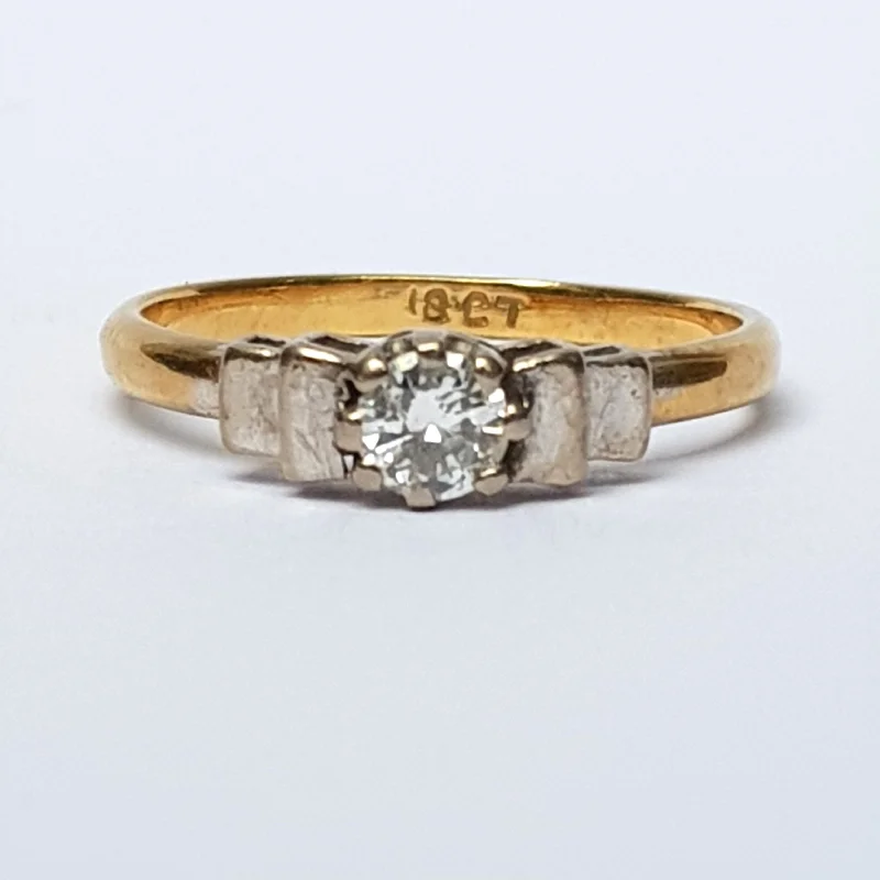 radiant diamond engagement rings -18k Gold Diamond Solitaire Ring Size U.K N Antique Vintage Art Deco circa 1920's