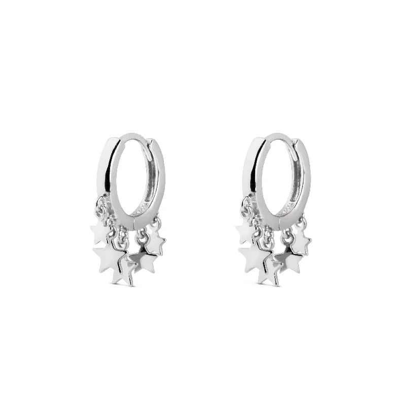 diamond hoop earrings for women -Mini Stars Silver Hoop Earrings