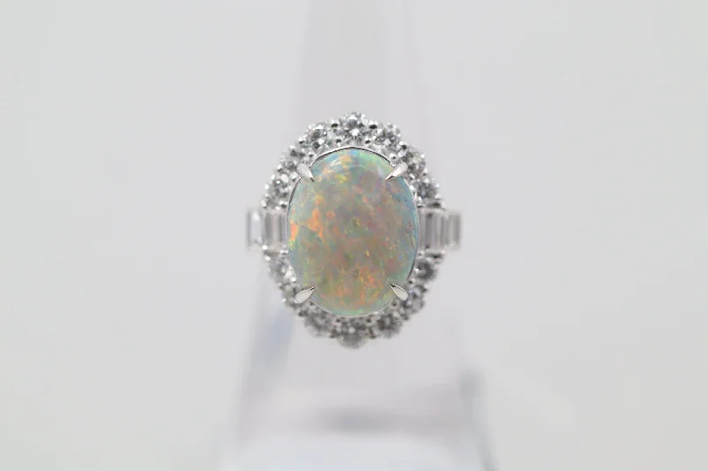 designer engagement rings for women -Fine Australian Black Opal Diamond Platinum Ring