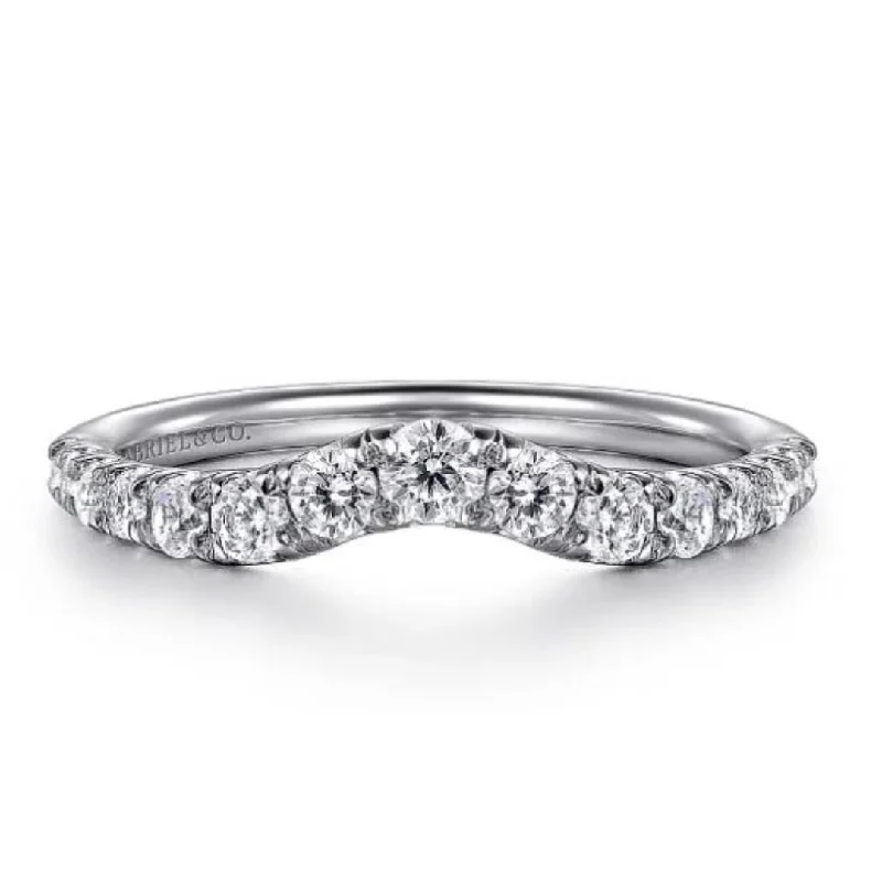 three stone engagement rings for women -14K White Gold Curved Diamond Wedding Band