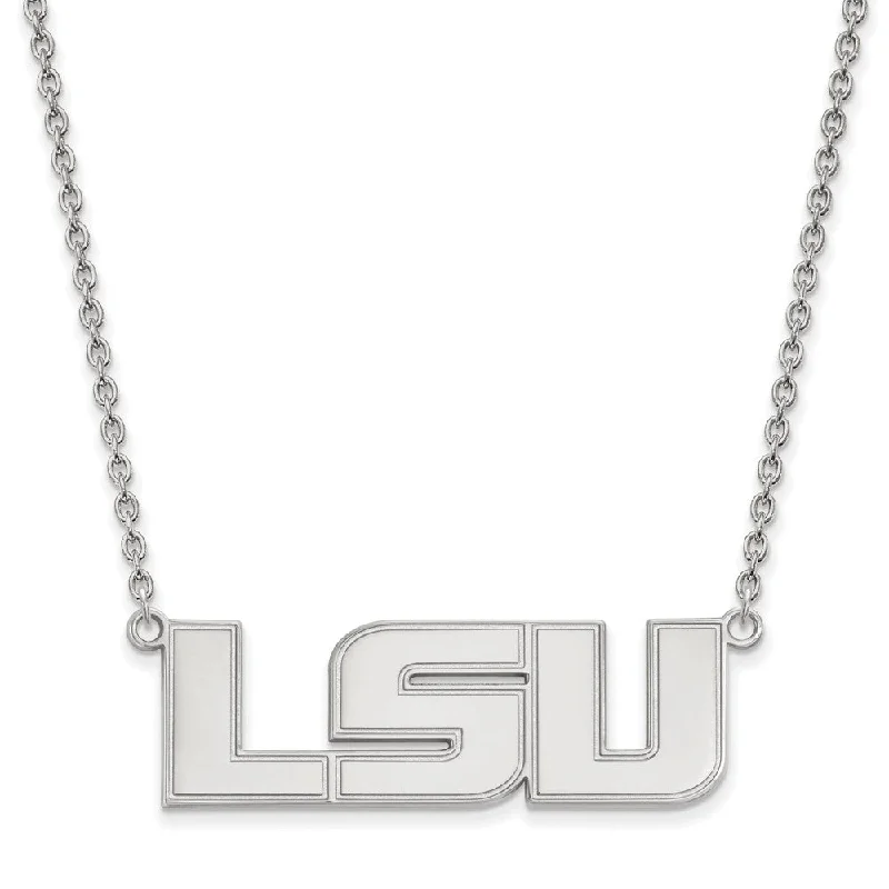 delicate gold necklaces for women -14k White Gold Louisiana State Large 'LSU' Pendant Necklace