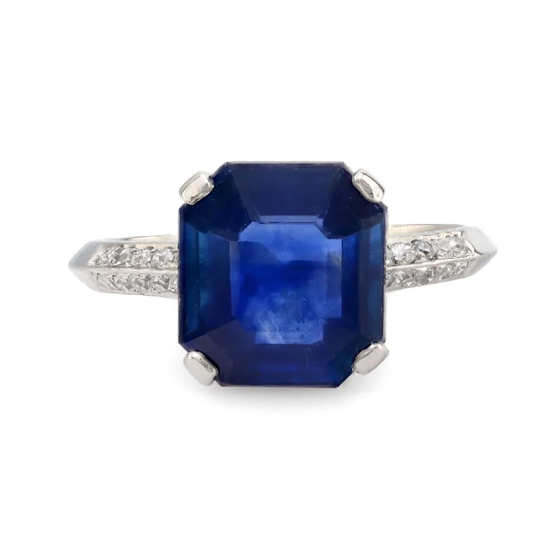 emerald engagement rings for women -GIA 4.84 carat Asscher cut blue sapphire diamond platinum ring