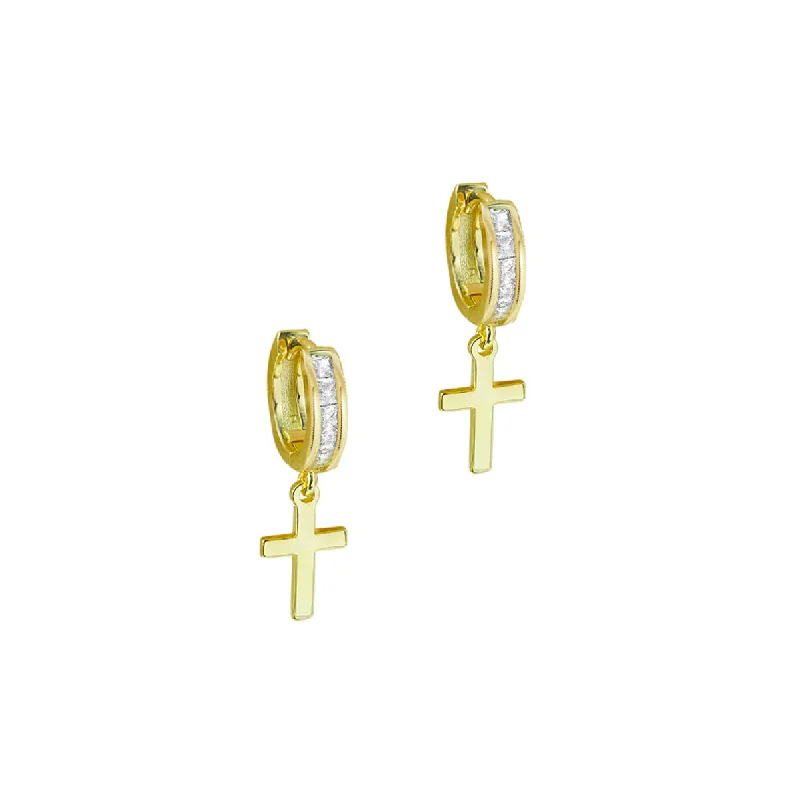 designer earrings for women -THE CHANNEL SET CROSS HUGGIE EARRINGS