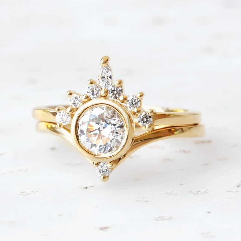 anniversary engagement rings for women -1ct Unique Diamond Engagement & Wedding, Bridal two Rings Set - Bindi & Romi ♥