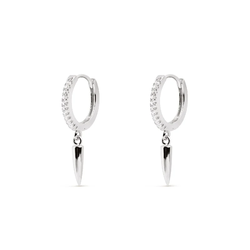 silver hoop earrings for weddings -Tusk Spark Silver Earrings