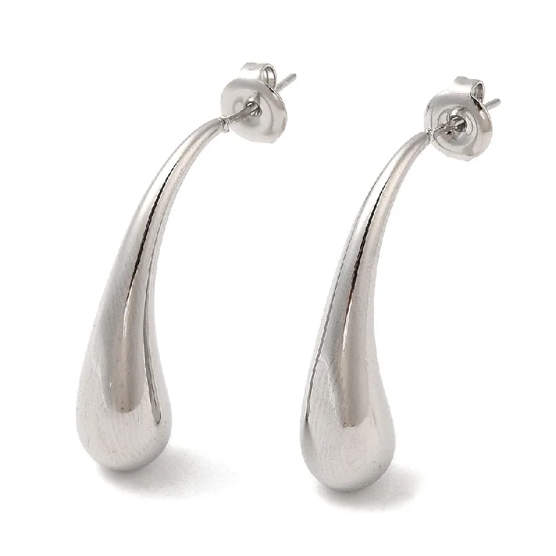 statement earrings for women -Stainless Steel Teardrop Earrings, Stainless Steel (29.5x7.5mm)