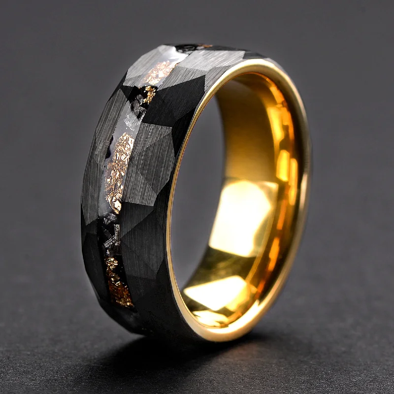 moissanite engagement rings for women -Tungsten Meteorite Ring for Men | Gold Plated Wedding Band | 8mm