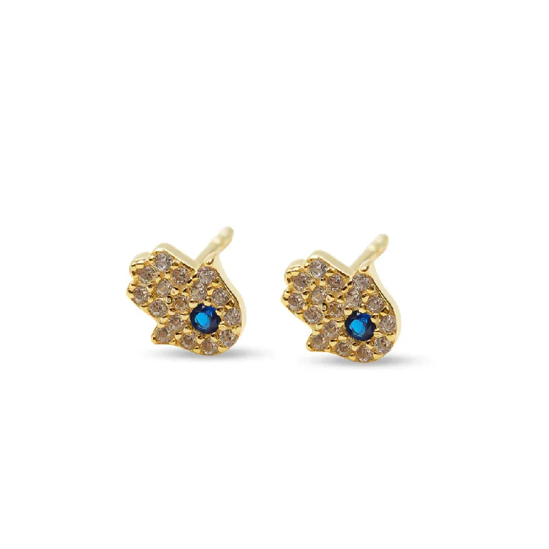 minimalist earrings for women -THE TINY PAVE HAMSA STUD EARRINGS