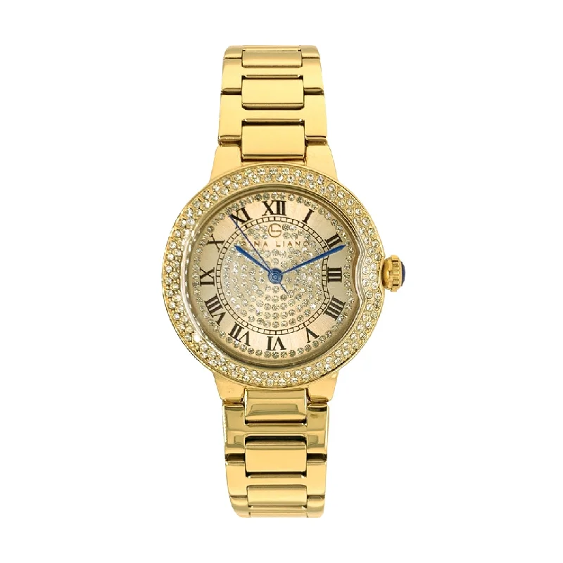 Gina Liano Glamourous Crystal Gold Watch