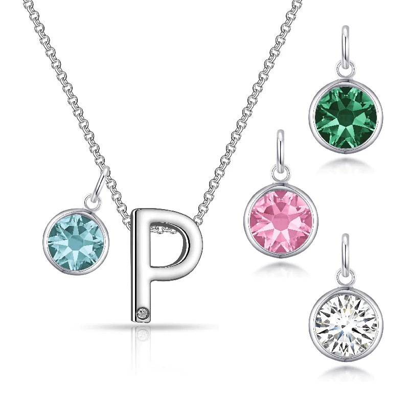 vintage necklaces for women -Initial P Necklace with Birthstone Charm Created with Zircondia® Crystals