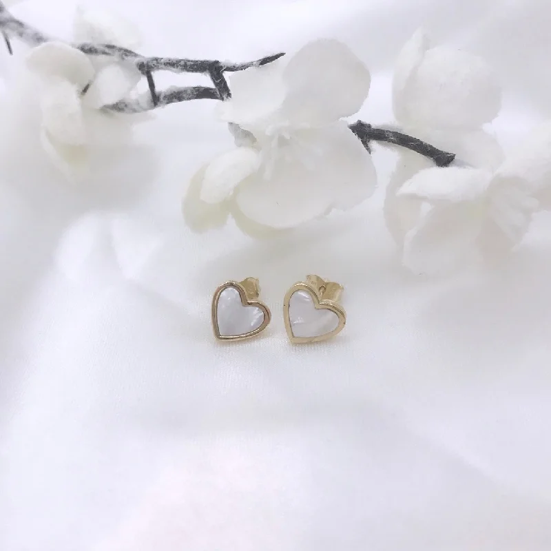 diamond hoop earrings for women -10k Gold Mother of Pearl Heart Stud Earrings