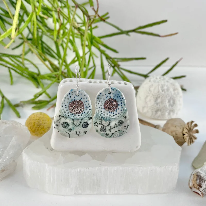 lightweight earrings for women -Hand Painted Blue Porcelain Earrings