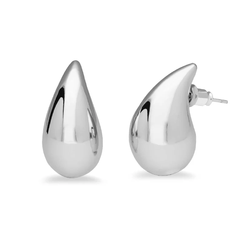 silver drop earrings for women -Chunky drop earring silver