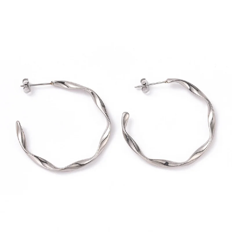 gold hoop earrings for women -Stainless Steel 35mm Wave C-shape Stud Earrings