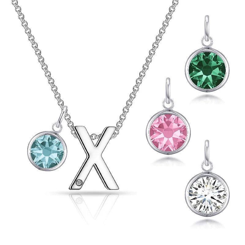 choker necklaces for women -Initial X Necklace with Birthstone Charm Created with Zircondia® Crystals