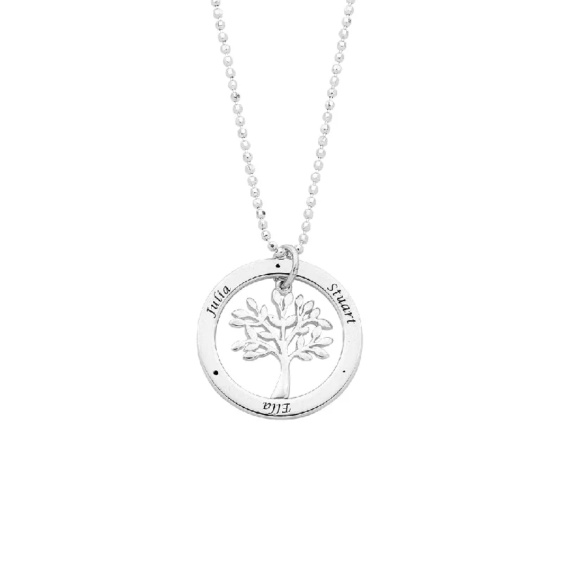 luxury diamond necklaces for women -Sterling Silver Personalised Tree Of Life 3 Name Necklace