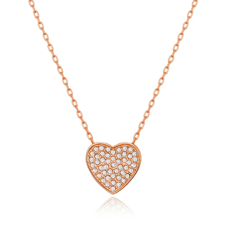 luxury pearl necklaces for women -Rose Gold Plated Pave Heart Necklace Created with Zircondia® Crystals