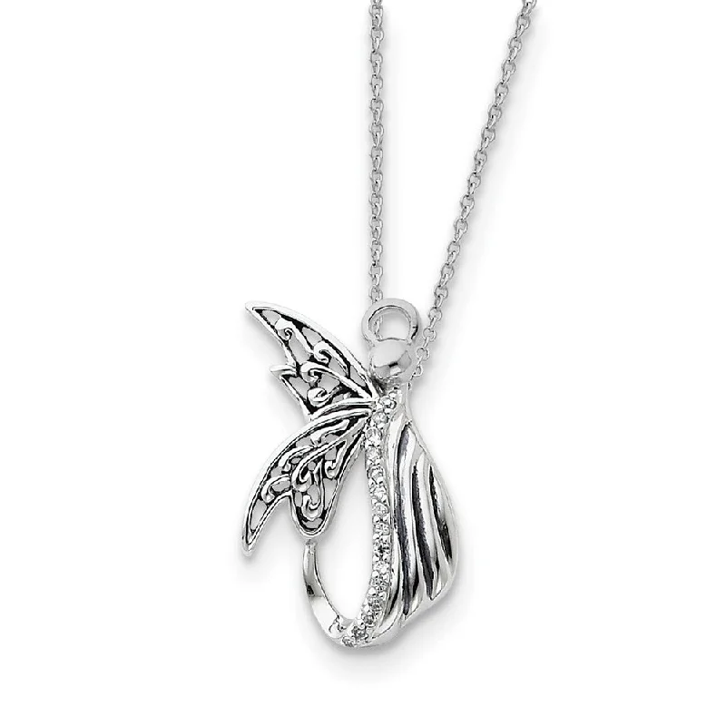 necklace gifts for women -Rhodium Plated Sterling Silver & CZ Angel of Perseverance Necklace