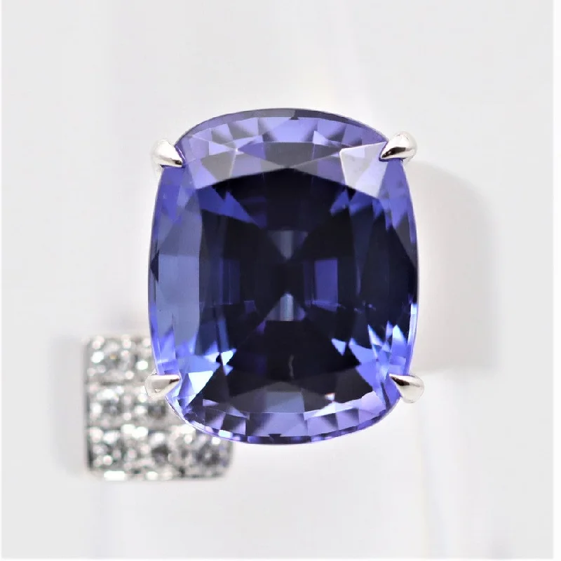 square engagement rings for women -Modern Tanzanite Diamond Platinum Ring