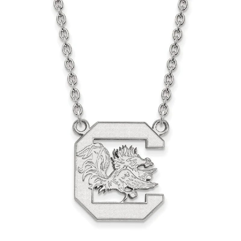 fashionable layered necklaces for women -14k White Gold South Carolina Large Gamecock Pendant Necklace