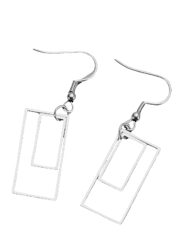 statement drop earrings for women -Stainless Steel Rectangular  Dangled Earrings