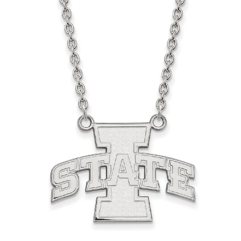 fashionable layered necklaces for women -14k White Gold Iowa State Large I State Pendant Necklace