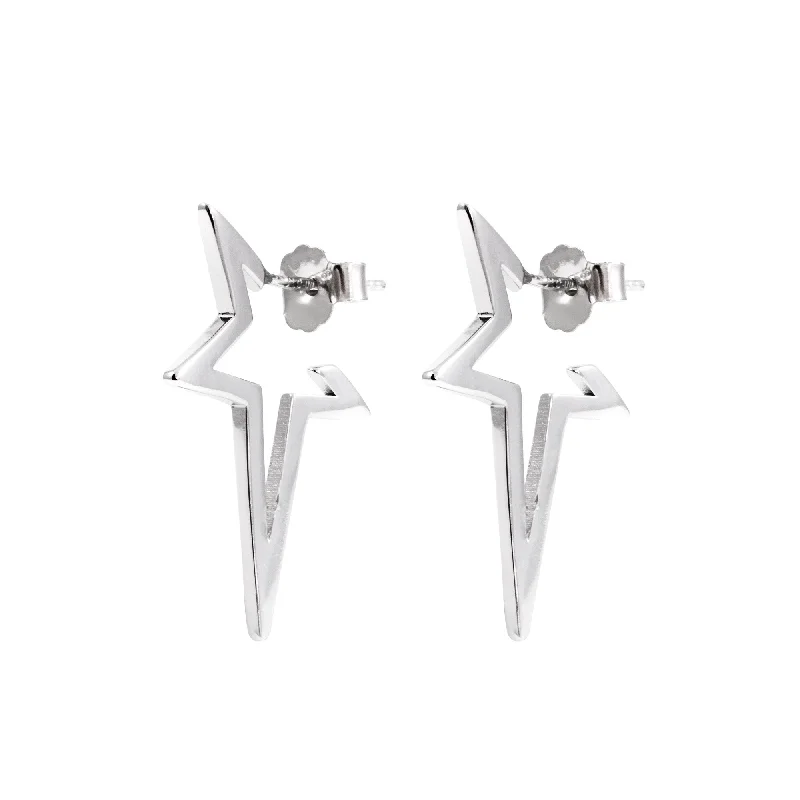 lightweight earrings for women -Star Punk Silver Earrings