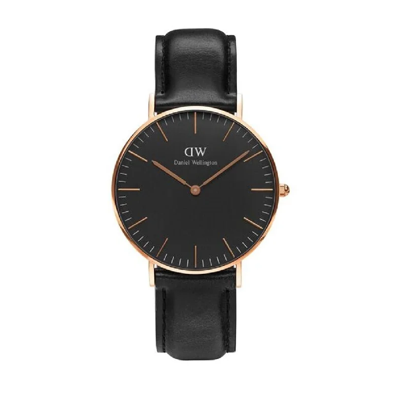 Daniel Wellington Sheffield 36mm Rose Gold Black Leather Band Model DW00100139