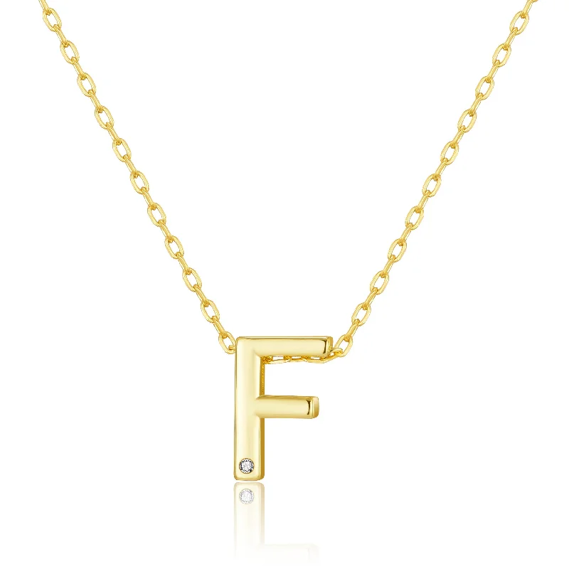 trendy gold necklaces for women -Gold Plated Initial Necklace Letter F Created with Zircondia® Crystals