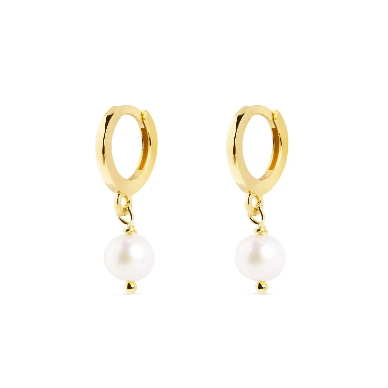 colorful earrings for women -Pearl Gold Hoop Earrings