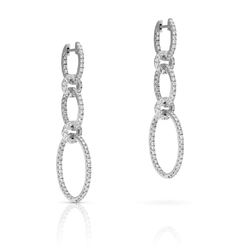 minimalist earrings for women -14KT White Gold Diamond Chain Link Earrings