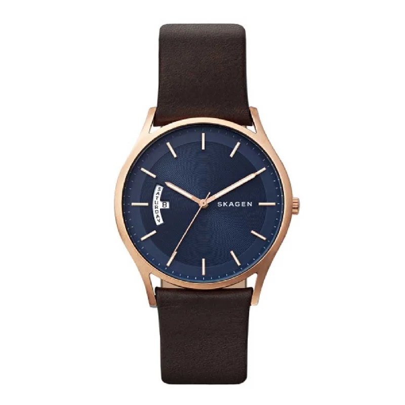 Skagen Holst Dark Brown Leather Day Date Watch SKW6395