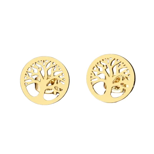 multi-layered earrings for women -Stainless Steel Tree of Life  Earrings Gold Plated