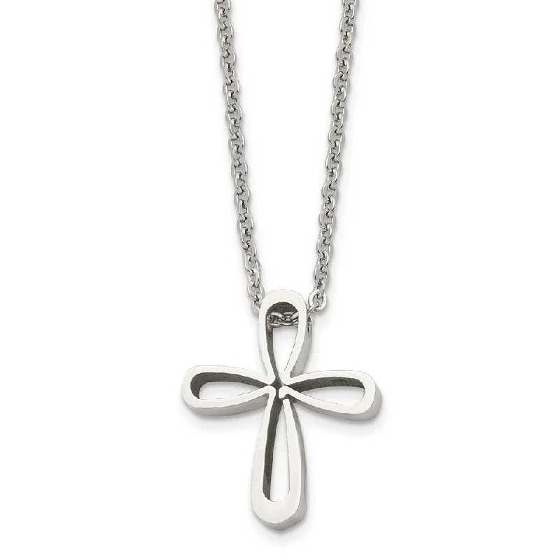 elegant pendant necklaces for women -Stainless Steel Polished Looped Cross Necklace, 18 Inch