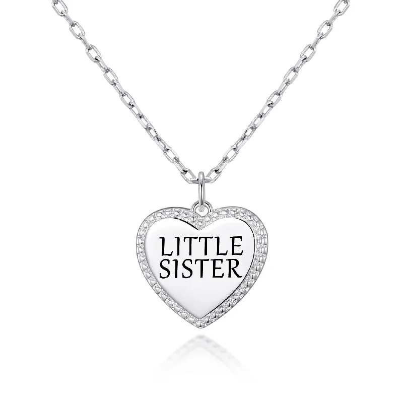 pendant necklaces for women -Silver Plated Filigree Heart Little Sister Necklace