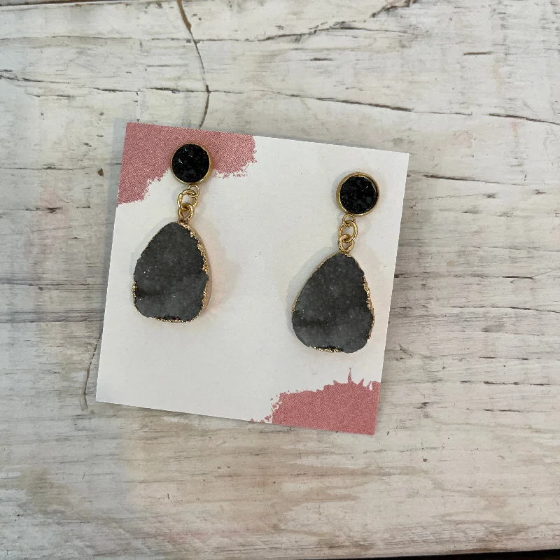 silver stud earrings for women -smoky dark druzy drop earrings