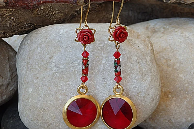 personalized earrings for women -Red coral earrings.