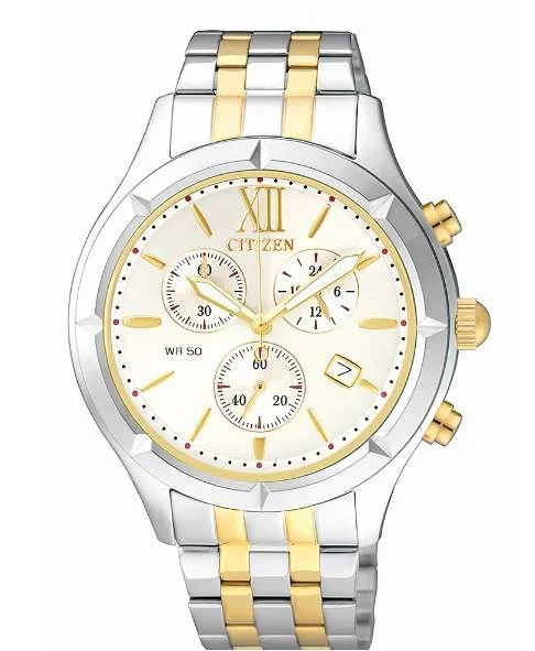 CITIZEN GENTS CHRONO DATE WR100 2 TONE BAND