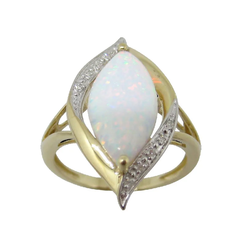 gold necklaces for women -9ct Yellow Gold Created Opal and Diamond Ring