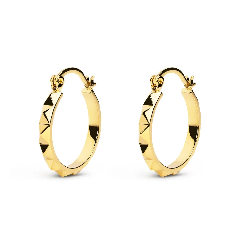 statement drop earrings for women -Pyramid Gold Hoop Earrings