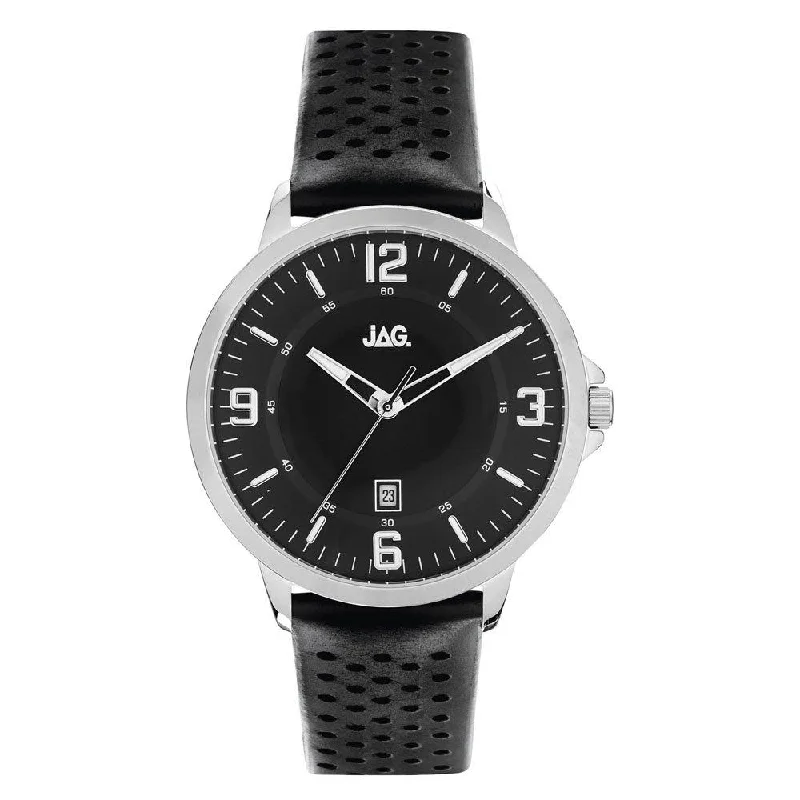 JAG ARCHIE BLCK DIAL SILV 42MM BLCK STR