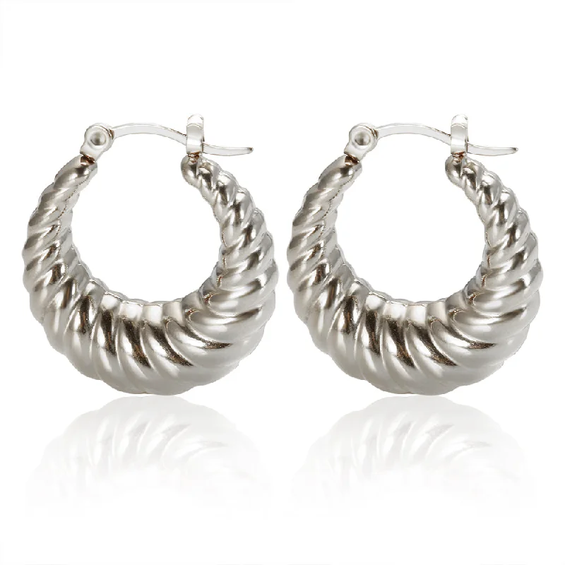 personalized earrings for women -Stainless Steel Croissant Hoop Earrings