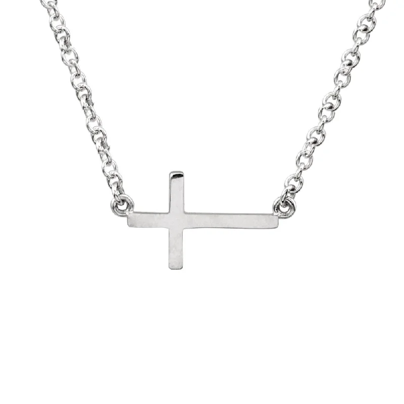 elegant pendant necklaces for women -17mm Polished Sideways Cross Adjustable Sterling Silver Necklace