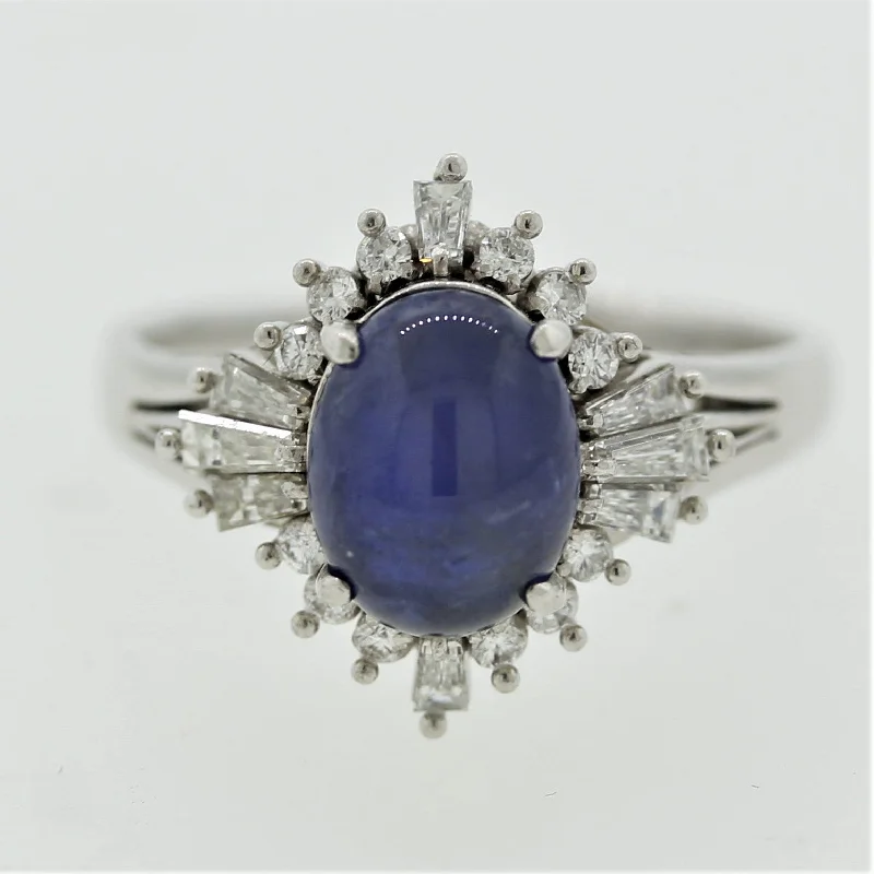 radiant cut engagement rings for women -Star Sapphire Diamond Platinum Ring