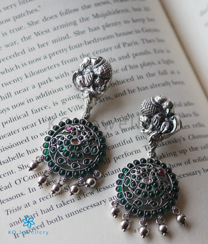 silver chandelier earrings for women -The Mrinalini Silver Peacock Earrings(Oxidised)